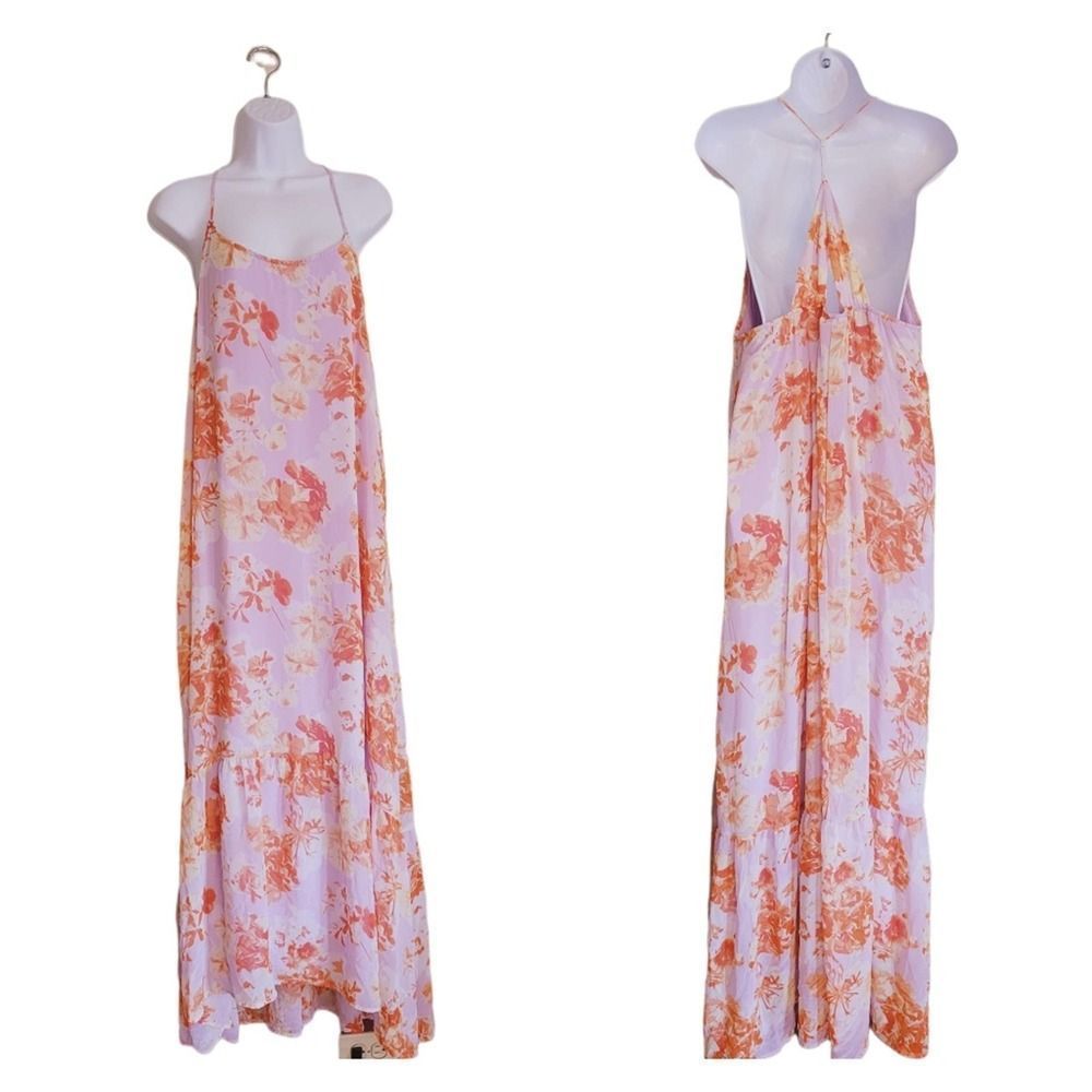 Summer maxi dress ruffle racerback spaghetti strap light purple L Orange